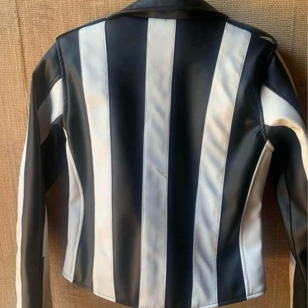 Killstar Monochrome Striped Leather Jacket - Picture 3 of 3